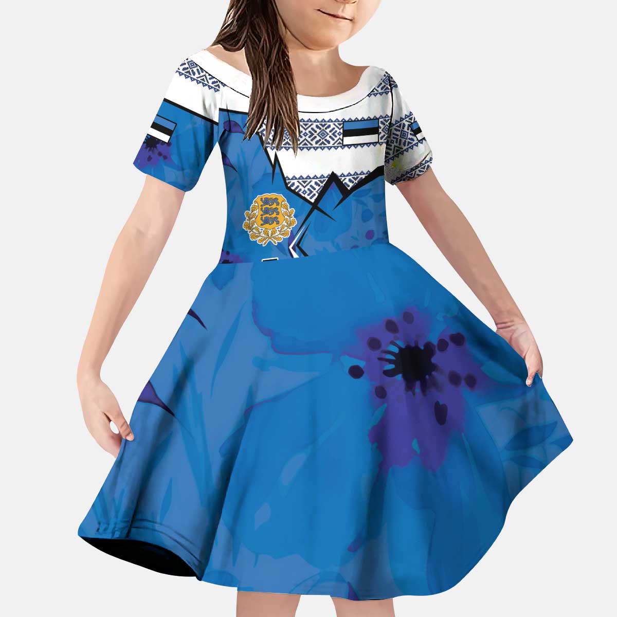 Estonia Coat of arms Personalized Kid Short Sleeve Dress Eesti riigivapp