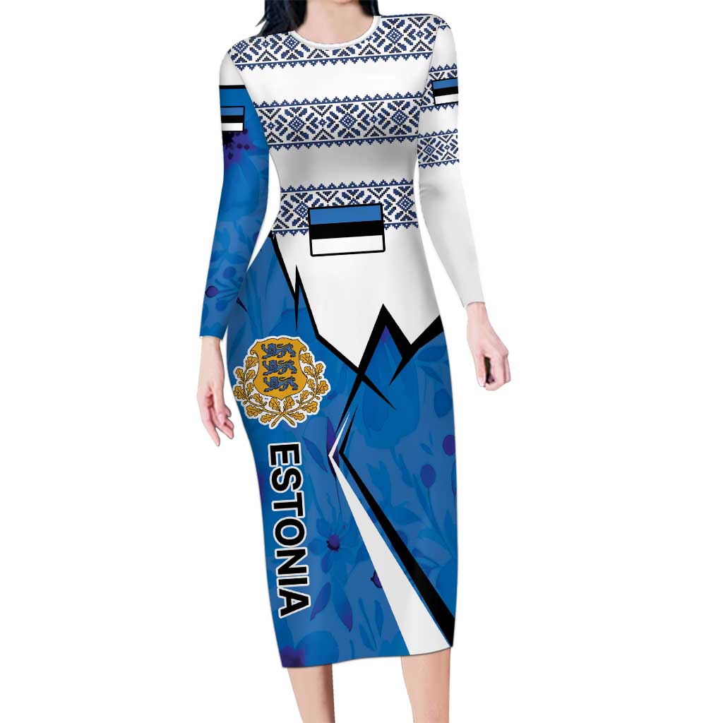 Estonia Coat of arms Personalized Long Sleeve Bodycon Dress Eesti riigivapp