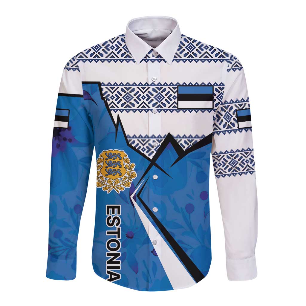 Estonia Coat of arms Personalized Long Sleeve Button Shirt Eesti riigivapp