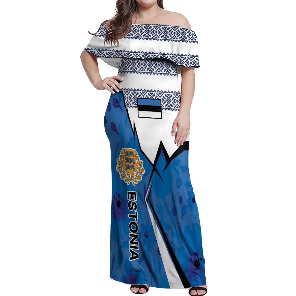 Estonia Coat of arms Personalized Off Shoulder Maxi Dress Eesti riigivapp