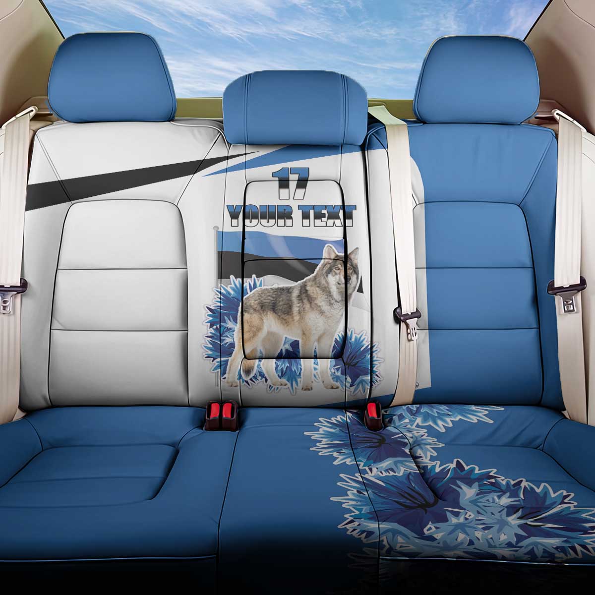 Estonia Grey Wolf and Cornflower Back Car Seat Cover Estonia Flag