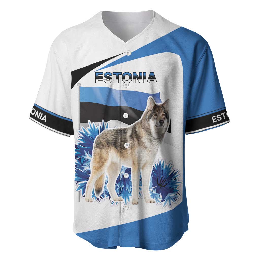 Estonia Grey Wolf and Cornflower Baseball Jersey Estonia Flag