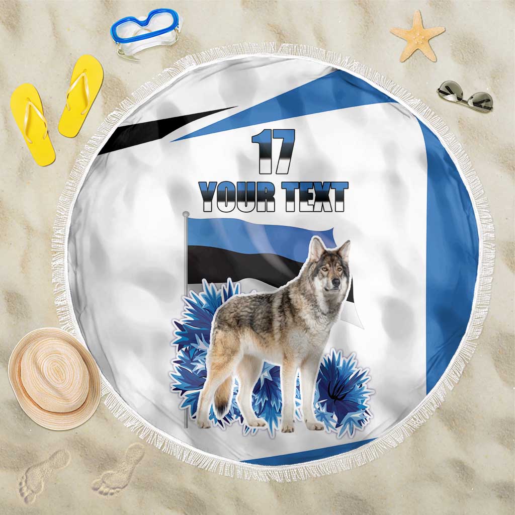 Estonia Grey Wolf and Cornflower Beach Blanket Estonia Flag