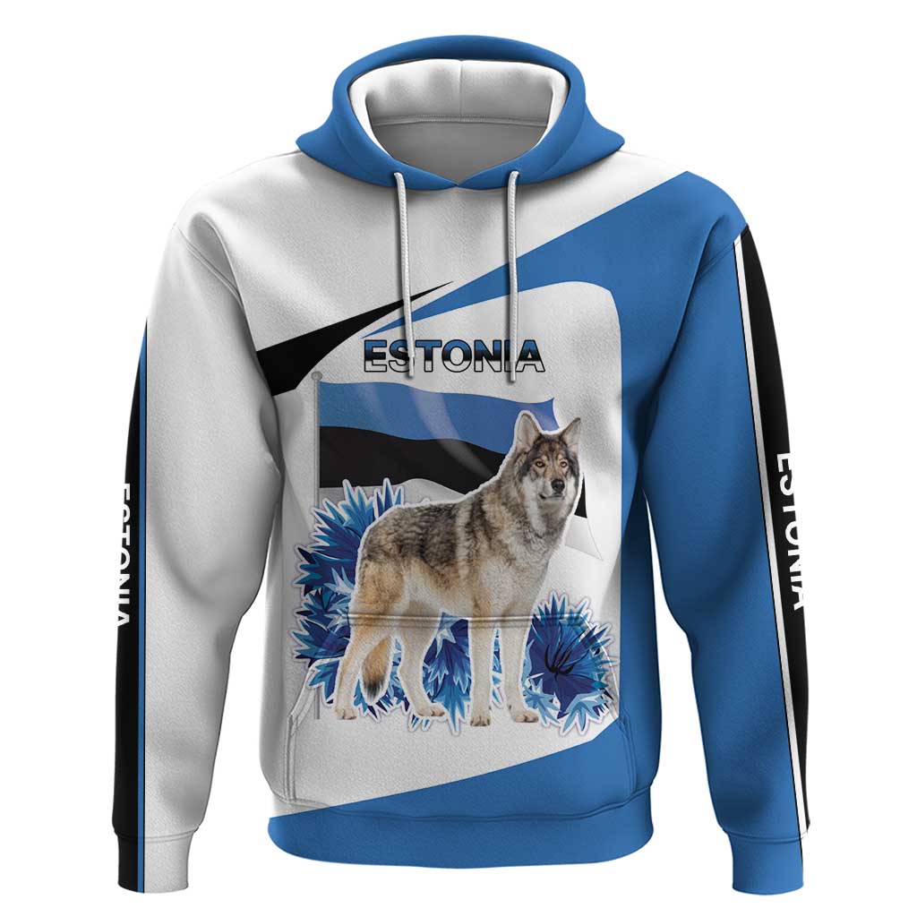 Estonia Grey Wolf and Cornflower Hoodie Estonia Flag