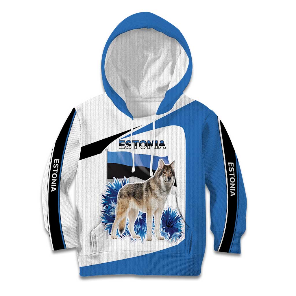 Estonia Grey Wolf and Cornflower Kid Hoodie Estonia Flag