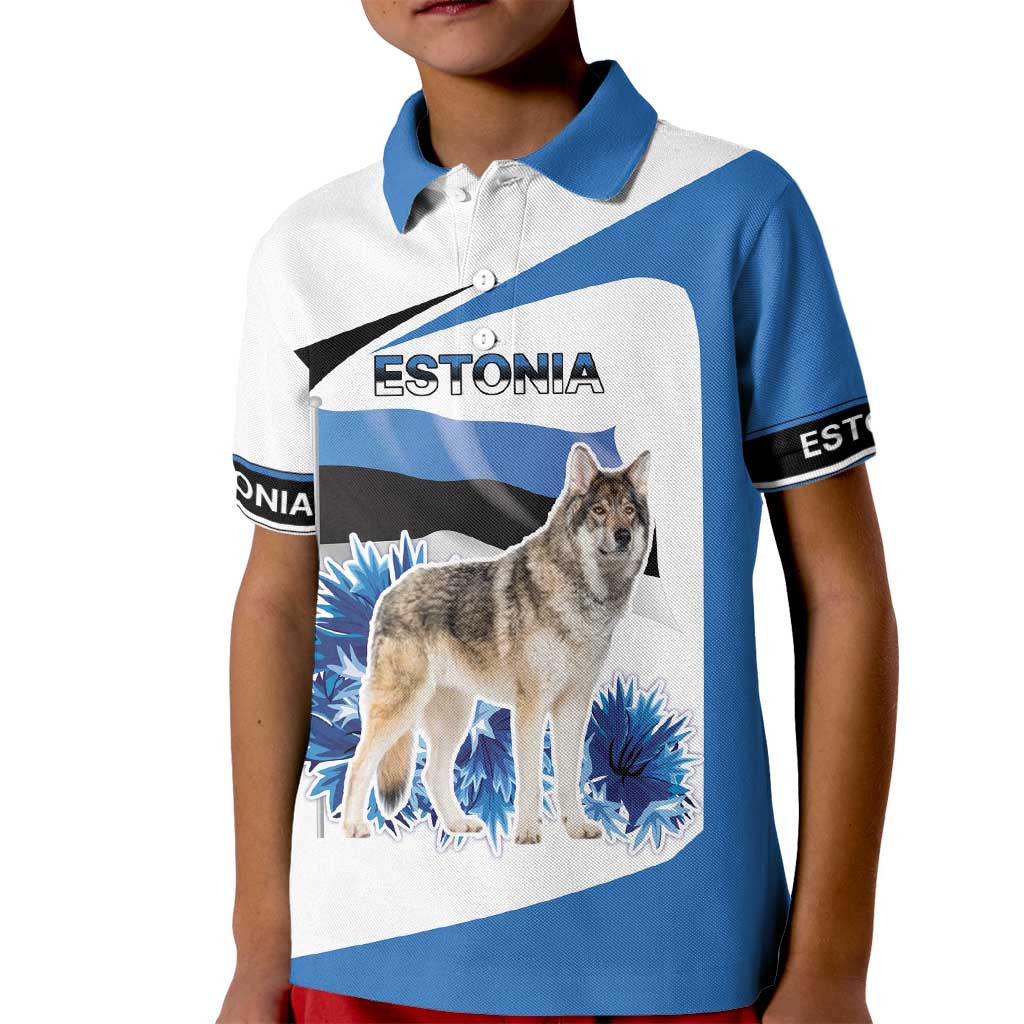 Estonia Grey Wolf and Cornflower Kid Polo Shirt Estonia Flag