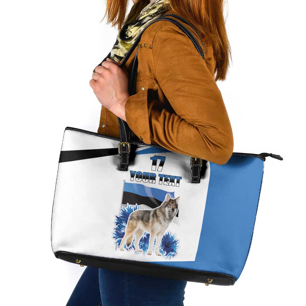 Estonia Grey Wolf and Cornflower Leather Tote Bag Estonia Flag