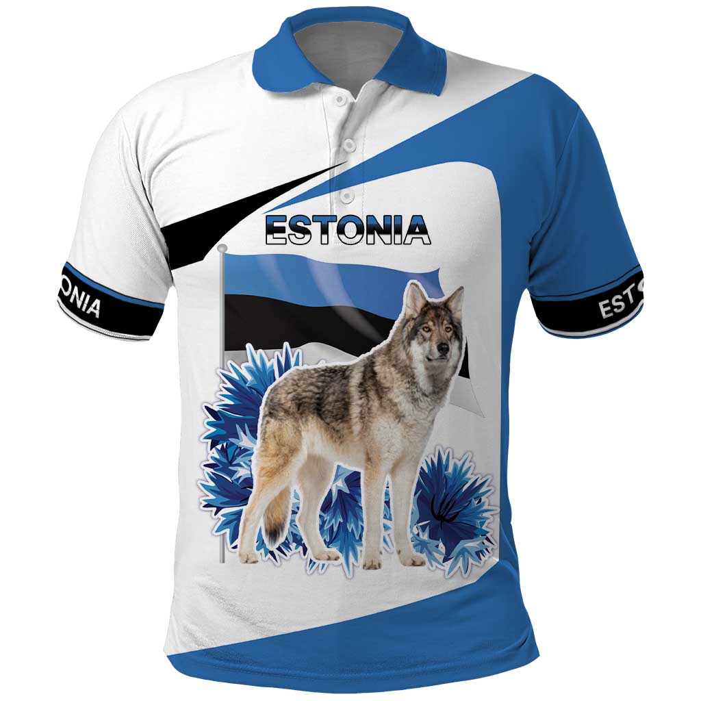 Estonia Grey Wolf and Cornflower Polo Shirt Estonia Flag