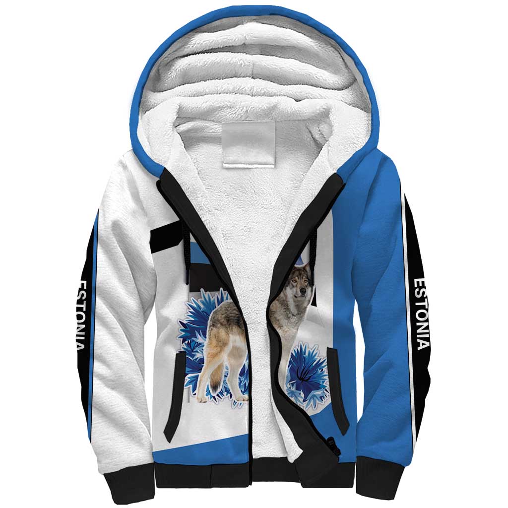 Estonia Grey Wolf and Cornflower Sherpa Hoodie Estonia Flag