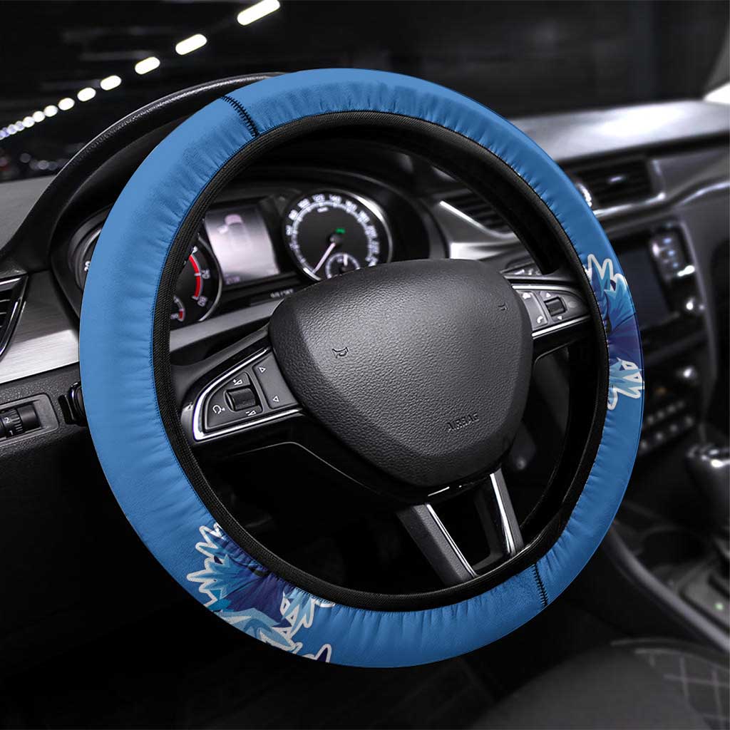 Estonia Grey Wolf and Cornflower Steering Wheel Cover Estonia Flag