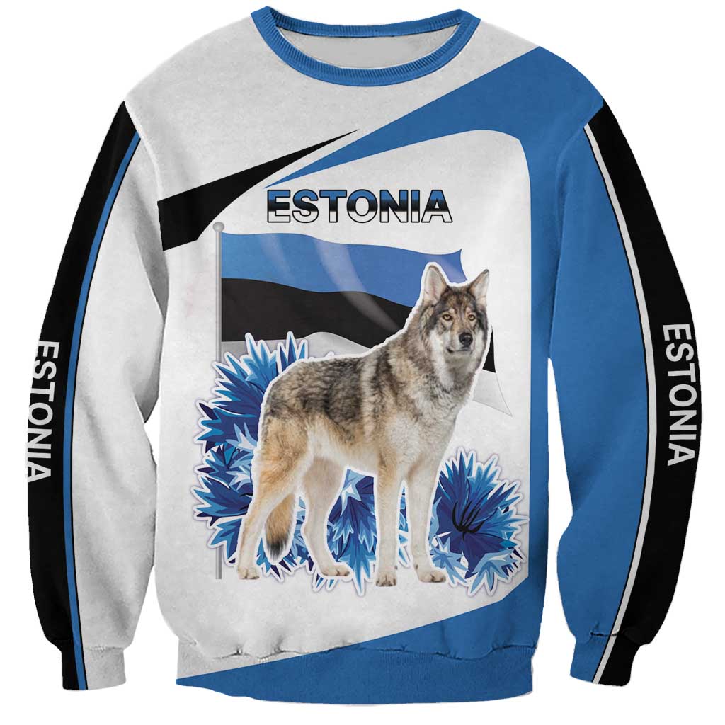 Estonia Grey Wolf and Cornflower Sweatshirt Estonia Flag