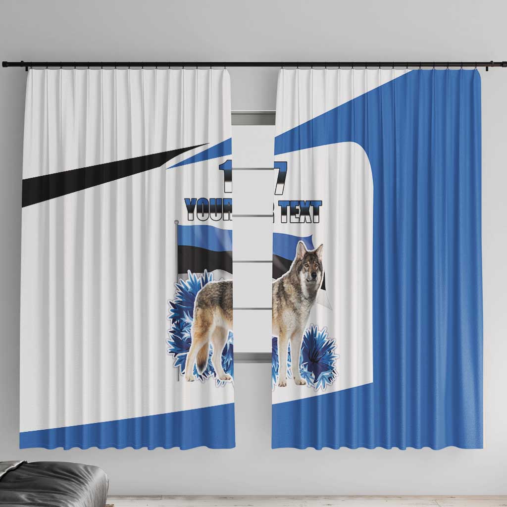 Estonia Grey Wolf and Cornflower Window Curtain Estonia Flag