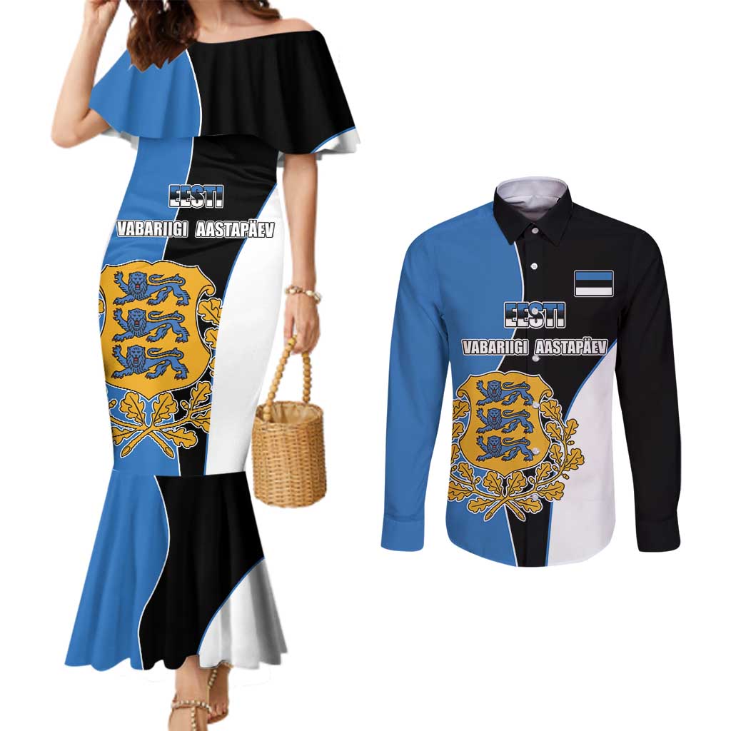 Estonia Independence day Couples Matching Mermaid Dress and Long Sleeve Button Shirt Eesti Vabariigi Aastapaev