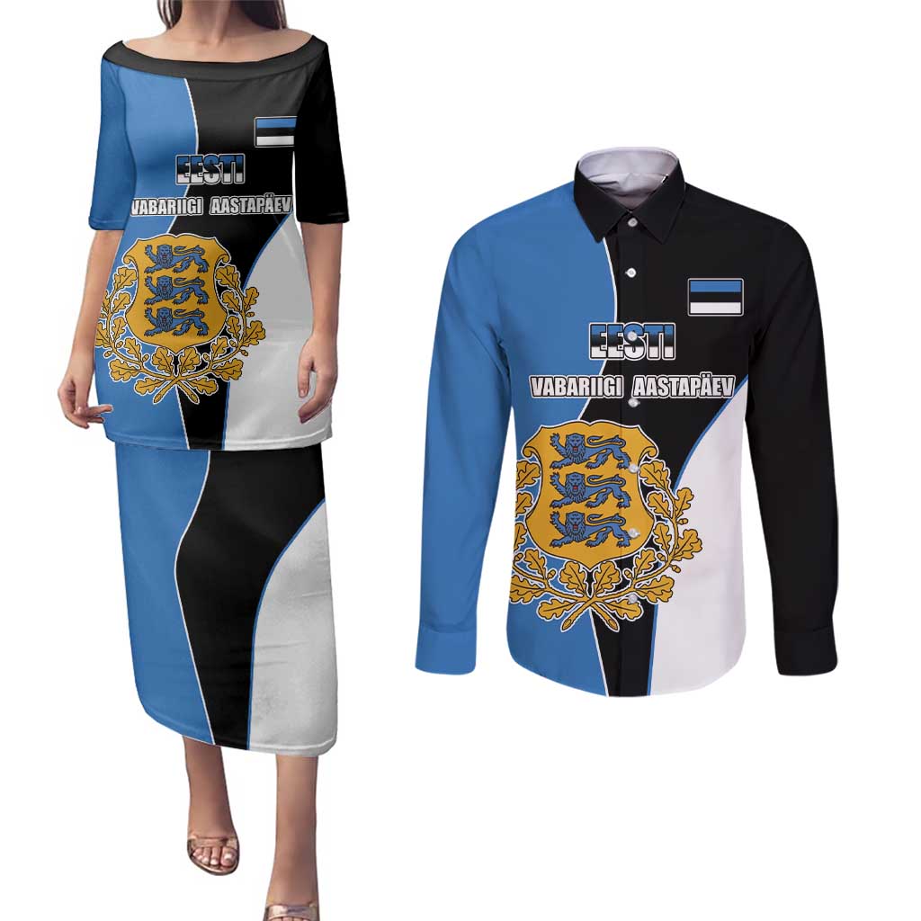 Estonia Independence day Couples Matching Puletasi and Long Sleeve Button Shirt Eesti Vabariigi Aastapaev