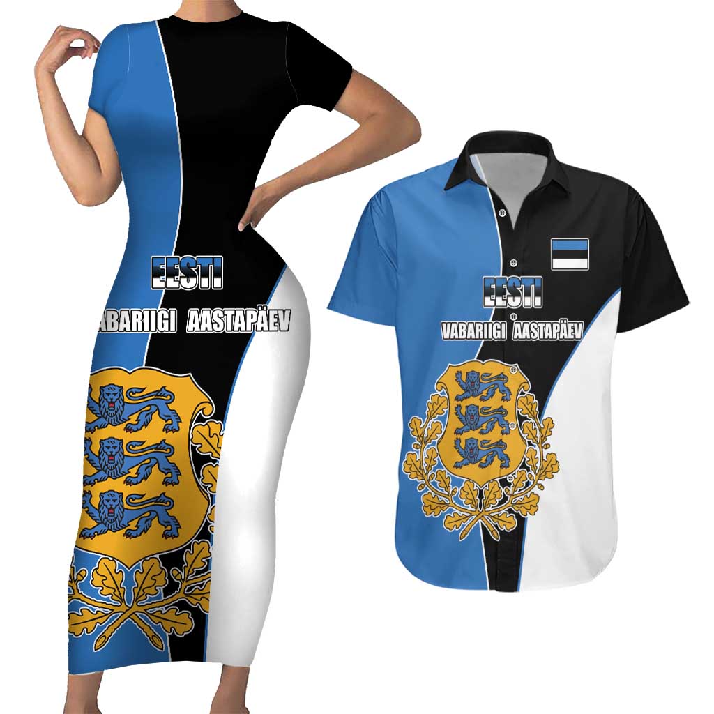 Estonia Independence day Couples Matching Short Sleeve Bodycon Dress and Hawaiian Shirt Eesti Vabariigi Aastapaev