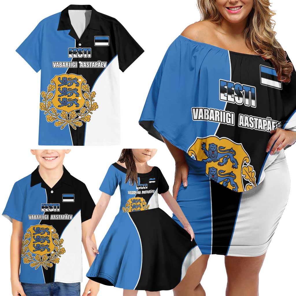 Estonia Independence day Family Matching Off Shoulder Short Dress and Hawaiian Shirt Eesti Vabariigi Aastapaev