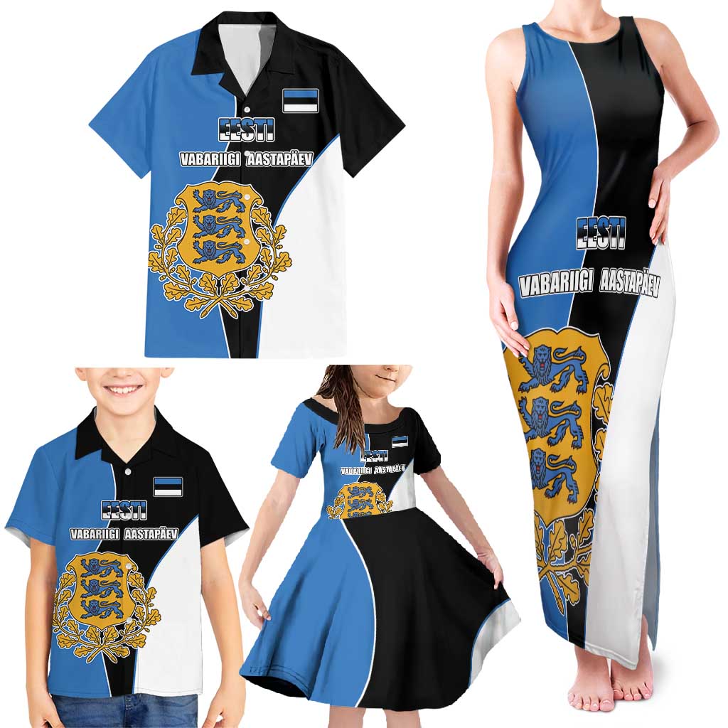 Estonia Independence day Family Matching Tank Maxi Dress and Hawaiian Shirt Eesti Vabariigi Aastapaev