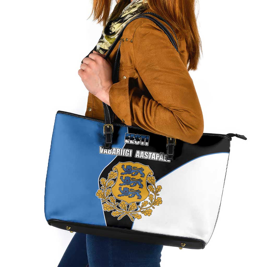 Estonia Independence day Leather Tote Bag Eesti Vabariigi Aastapaev