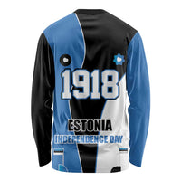 Unisex long sleeve shirt with 1918 and Estonia Independence Day text, blue/black/white panels