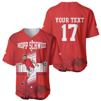 Red V-neck soccer baseball jersey front and back shown, with Hopp Schwiiz and number 17