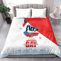 Bedding set with white duvet, red-blue Czech independence print and matching pillows