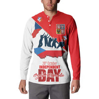 Red and white button sweatshirt with Czech Republic flag map and Independence Day lettering