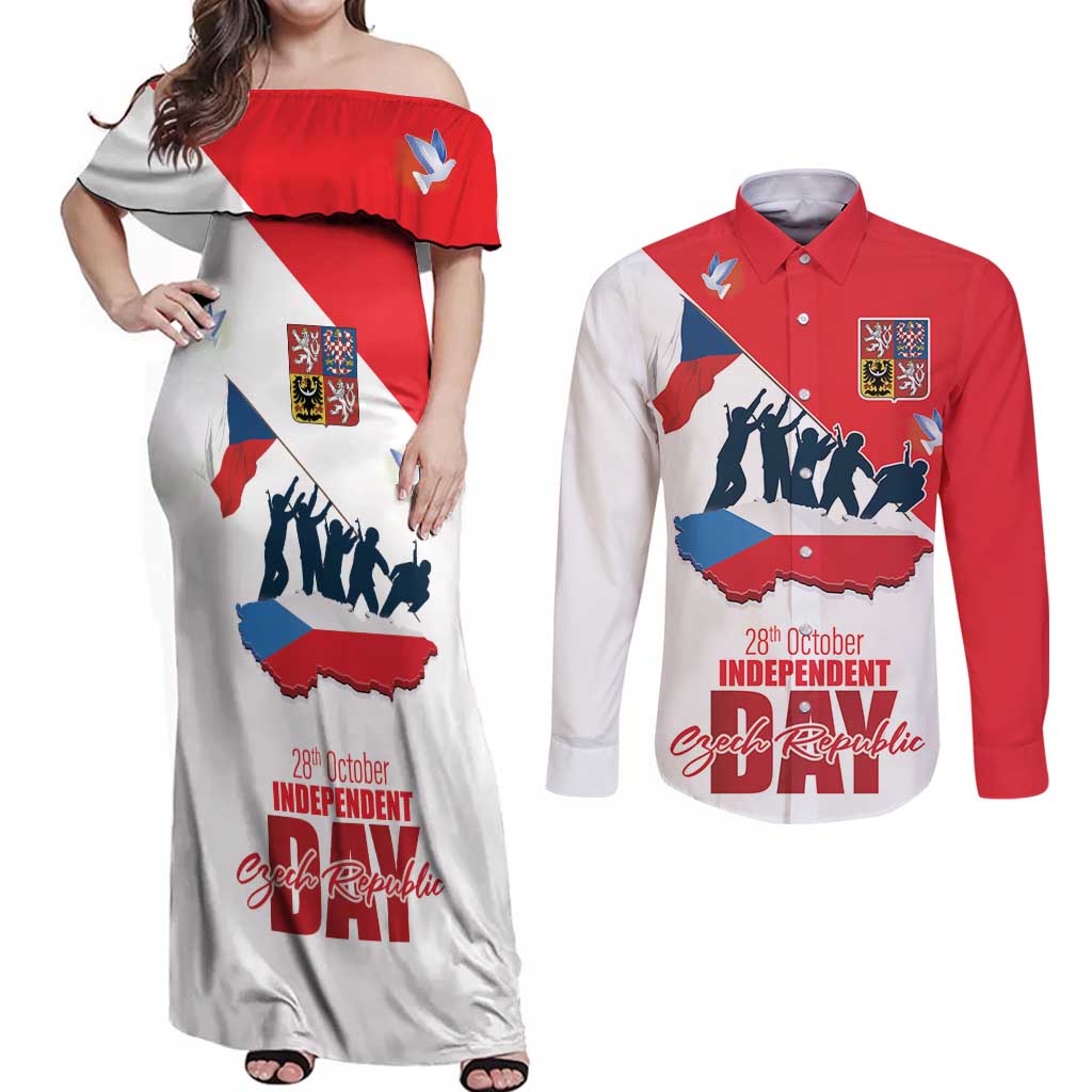 Den Vzniku Samostatneho Ceskoslovenskeho Statu Couples Matching Off Shoulder Maxi Dress and Long Sleeve Button Shirt Czech Republic Independence day LT17