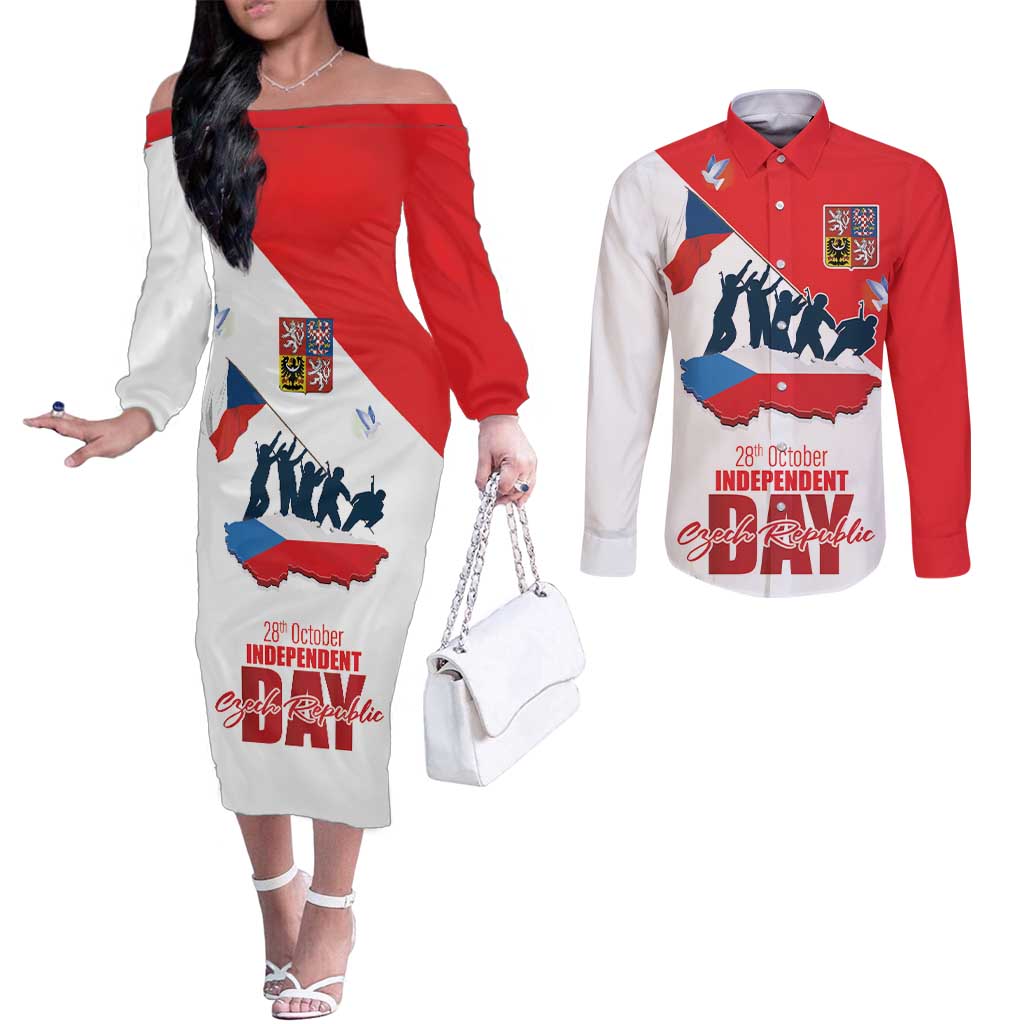 Den Vzniku Samostatneho Ceskoslovenskeho Statu Couples Matching Off The Shoulder Long Sleeve Dress and Long Sleeve Button Shirt Czech Republic Independence day LT17