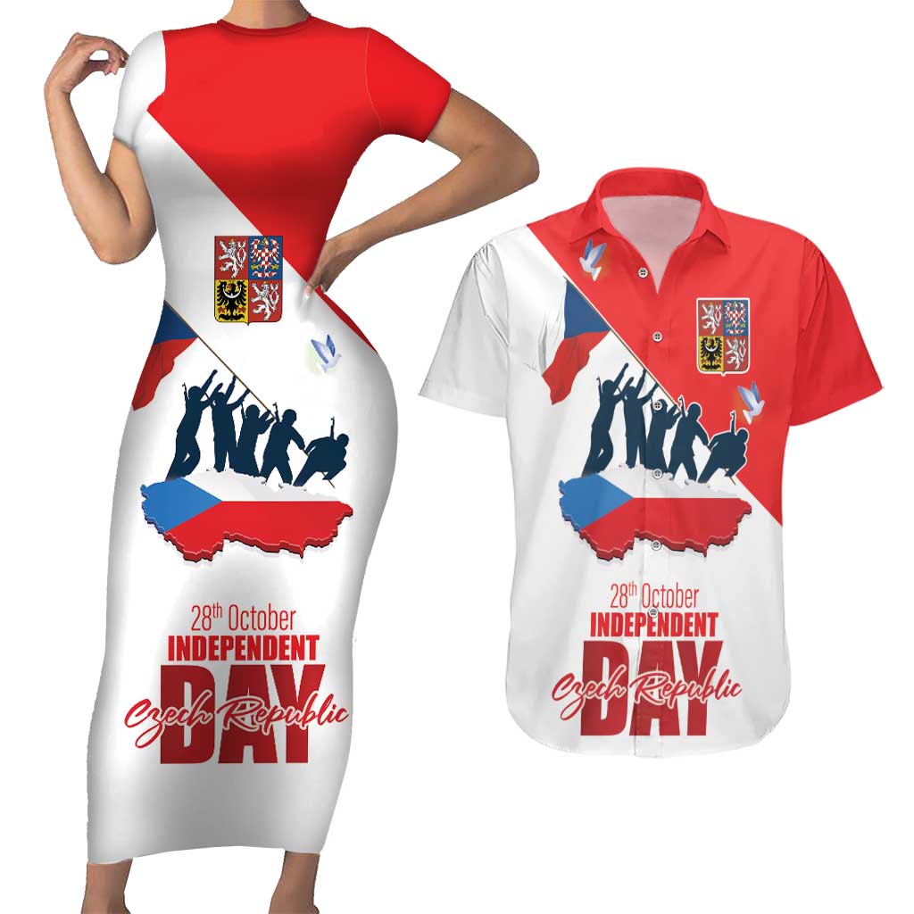 Den Vzniku Samostatneho Ceskoslovenskeho Statu Couples Matching Short Sleeve Bodycon Dress and Hawaiian Shirt Czech Republic Independence day LT17