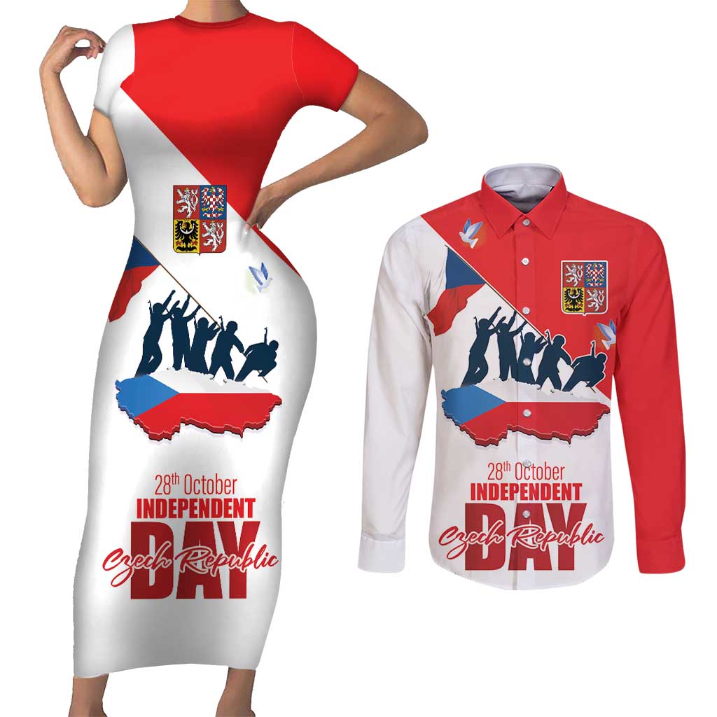 Den Vzniku Samostatneho Ceskoslovenskeho Statu Couples Matching Short Sleeve Bodycon Dress and Long Sleeve Button Shirt Czech Republic Independence day LT17