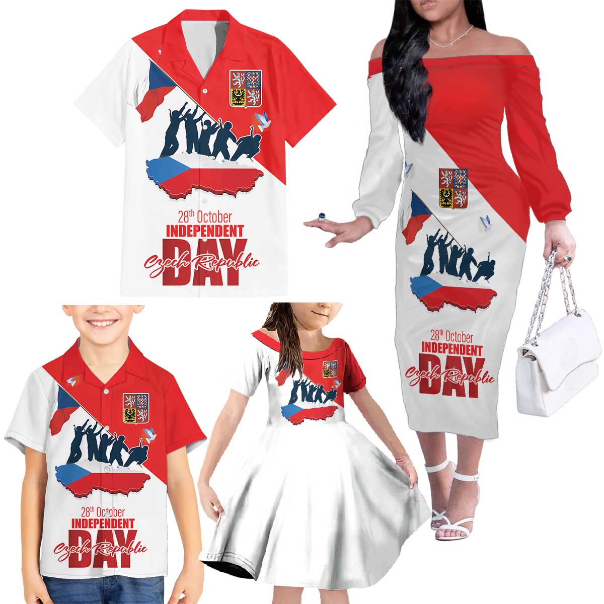 Den Vzniku Samostatneho Ceskoslovenskeho Statu Family Matching Off The Shoulder Long Sleeve Dress and Hawaiian Shirt Czech Republic Independence day LT17