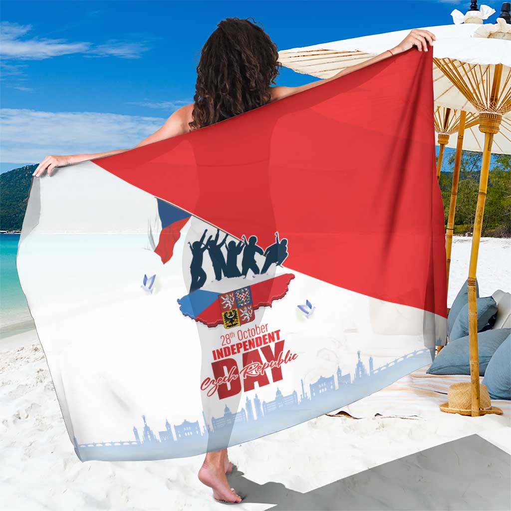 Czech Republic independence sarong, red and white fabric with large commemorative print.