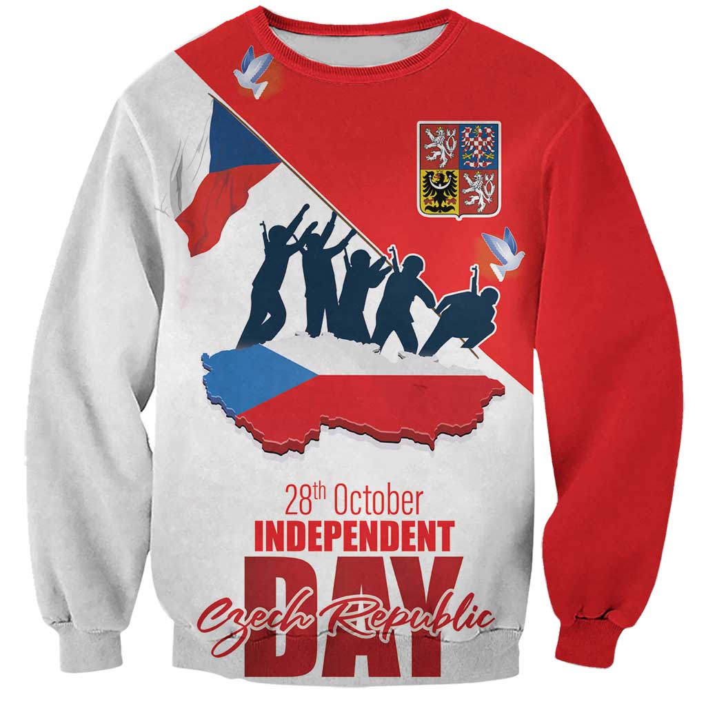 Unisex sweatshirt in red and gray, Czech map and Independence Day print, 28 Oct