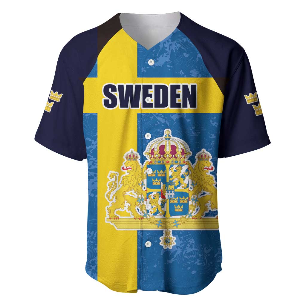 Custom Sweden Flag and Coat of arms Baseball Jersey Three Crowns of Sweden