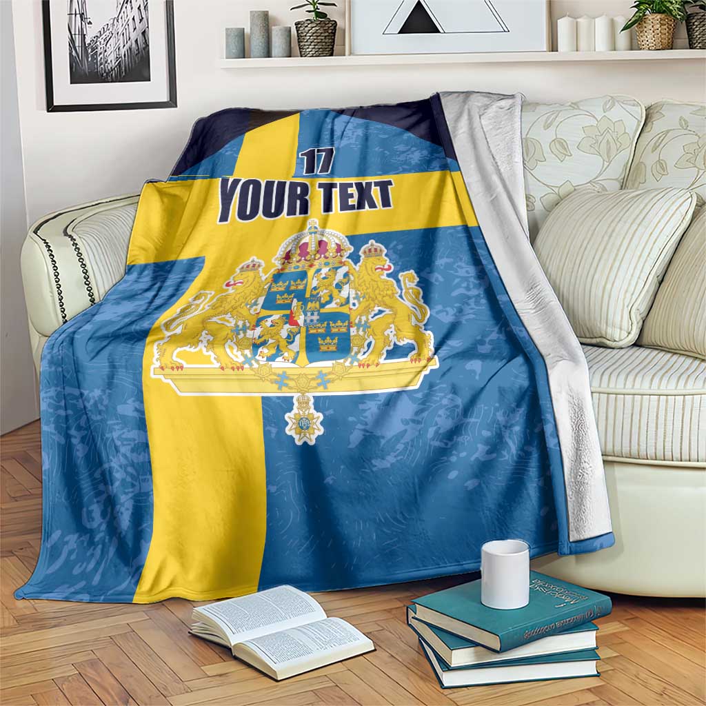 Custom Sweden Flag and Coat of arms Blanket Three Crowns of Sweden