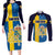 Custom Sweden Flag and Coat of arms Couples Matching Long Sleeve Bodycon Dress and Long Sleeve Button Shirt Three Crowns of Sweden