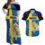 Custom Sweden Flag and Coat of arms Couples Matching Off Shoulder Maxi Dress and Hawaiian Shirt Three Crowns of Sweden