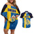 Custom Sweden Flag and Coat of arms Couples Matching Off Shoulder Short Dress and Hawaiian Shirt Three Crowns of Sweden