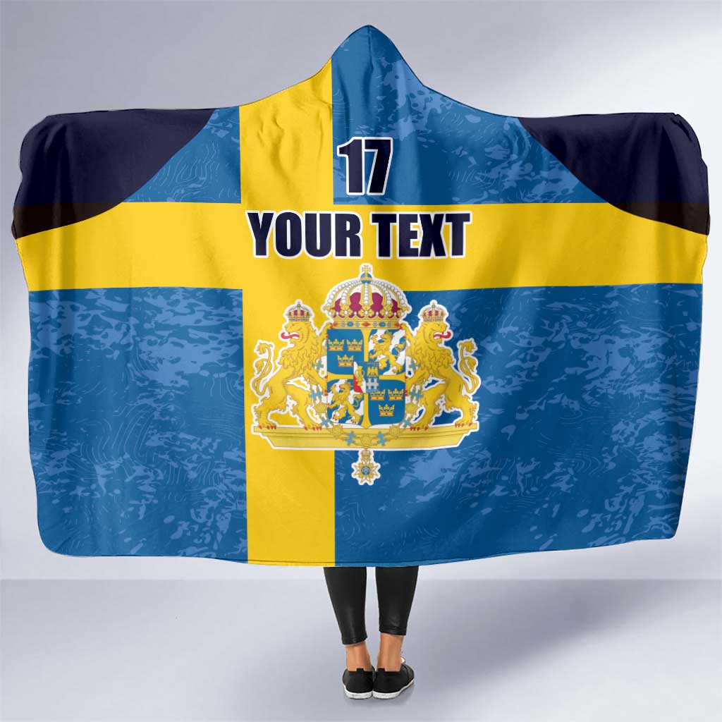 Custom Sweden Flag and Coat of arms Hooded Blanket Three Crowns of Sweden