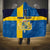 Custom Sweden Flag and Coat of arms Hooded Blanket Three Crowns of Sweden