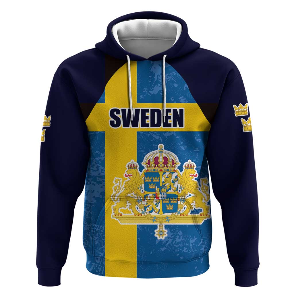 Custom Sweden Flag and Coat of arms Hoodie Three Crowns of Sweden