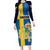 Custom Sweden Flag and Coat of arms Long Sleeve Bodycon Dress Three Crowns of Sweden