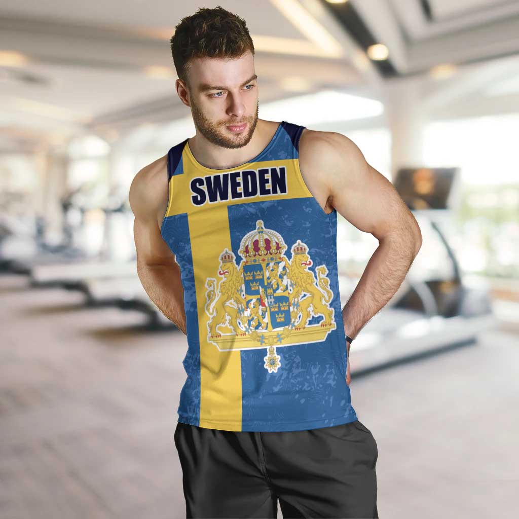 Custom Sweden Flag and Coat of arms Men Tank Top Three Crowns of Sweden