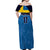 Custom Sweden Flag and Coat of arms Off Shoulder Maxi Dress Three Crowns of Sweden