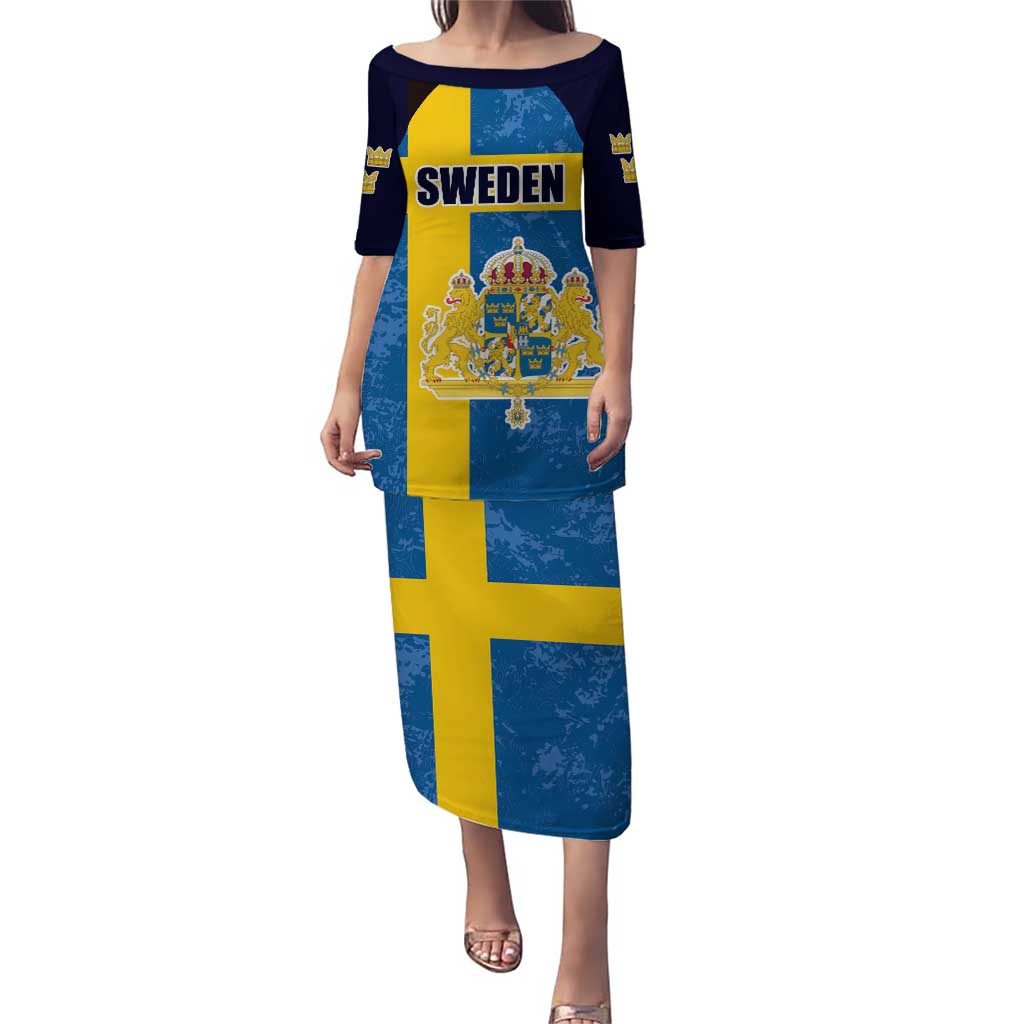 Custom Sweden Flag and Coat of arms Puletasi Three Crowns of Sweden