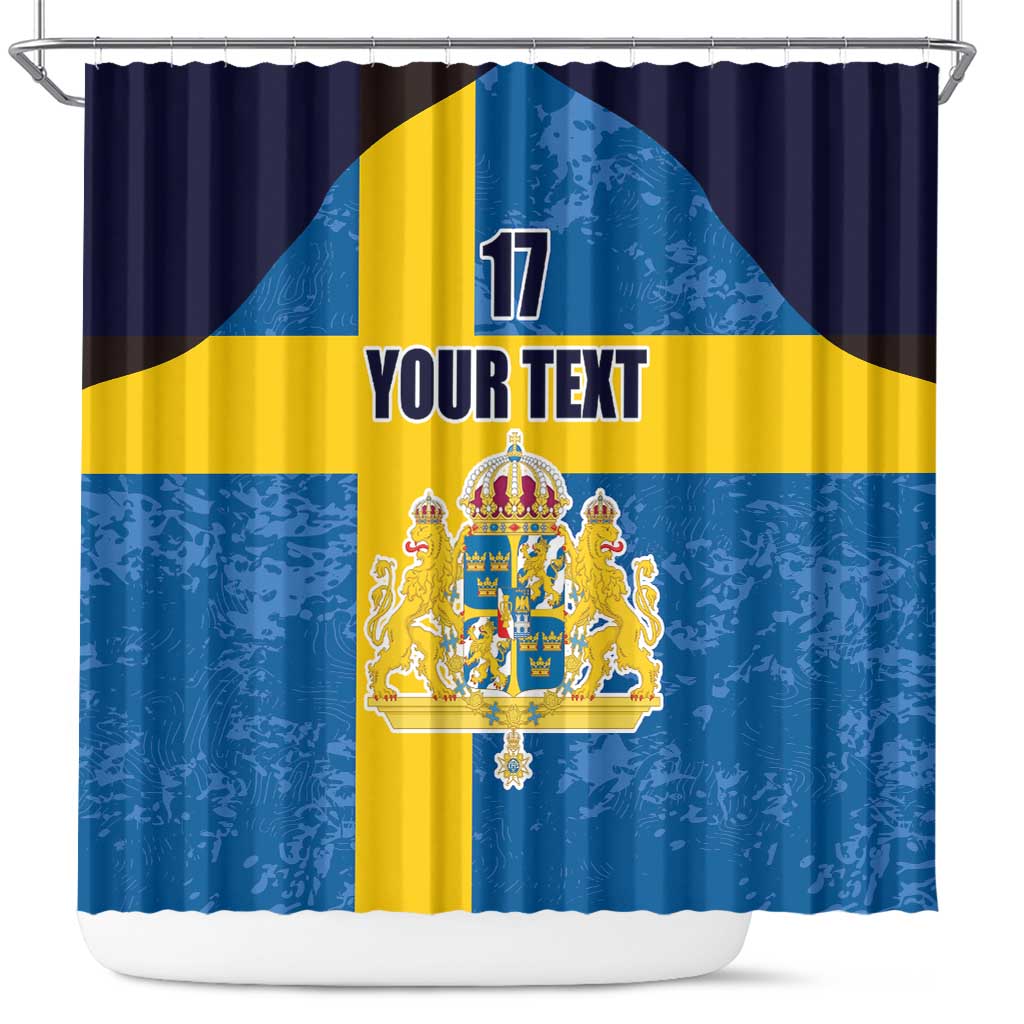 Custom Sweden Flag and Coat of arms Shower Curtain Three Crowns of Sweden