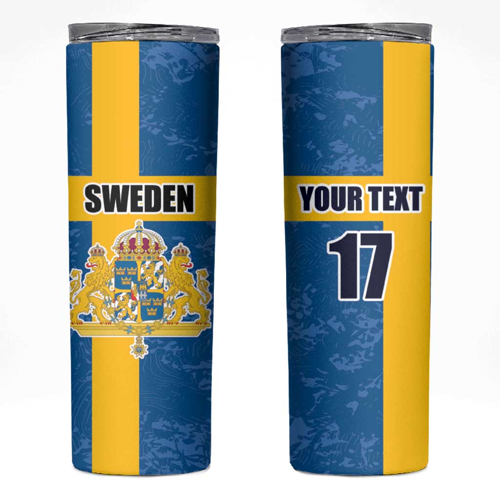 Custom Sweden Flag and Coat of arms Skinny Tumbler Three Crowns of Sweden