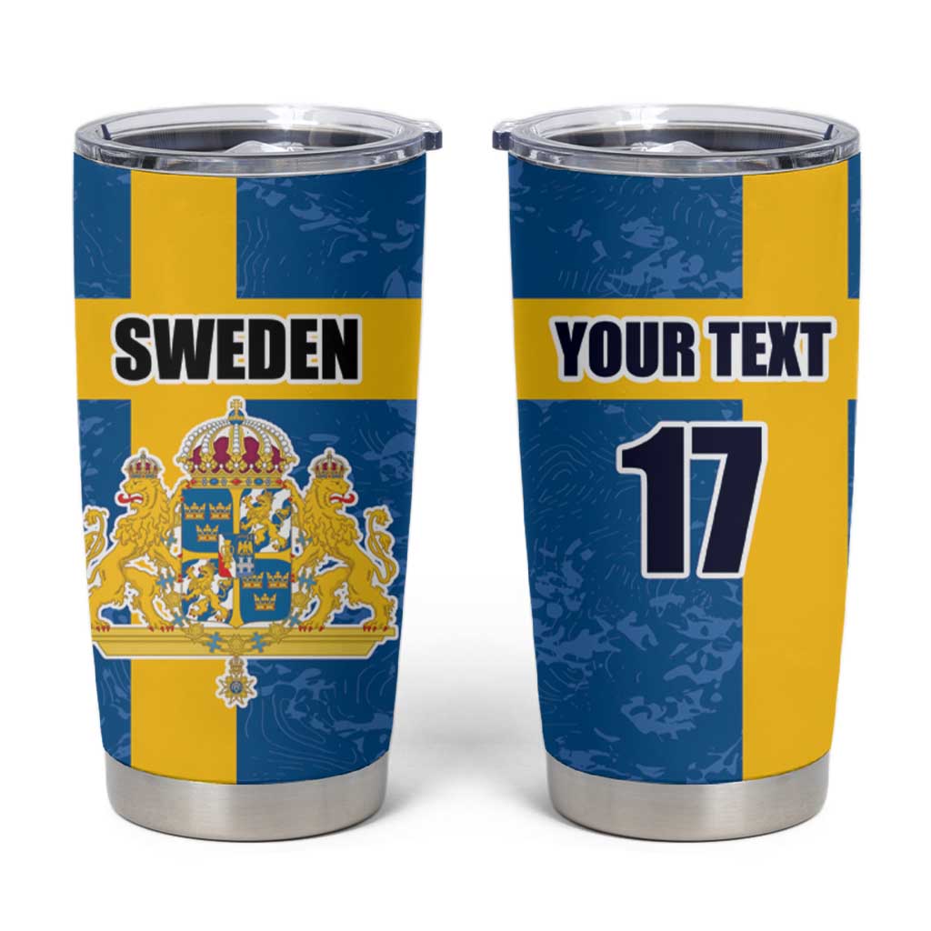 Custom Sweden Flag and Coat of arms Tumbler Cup Three Crowns of Sweden