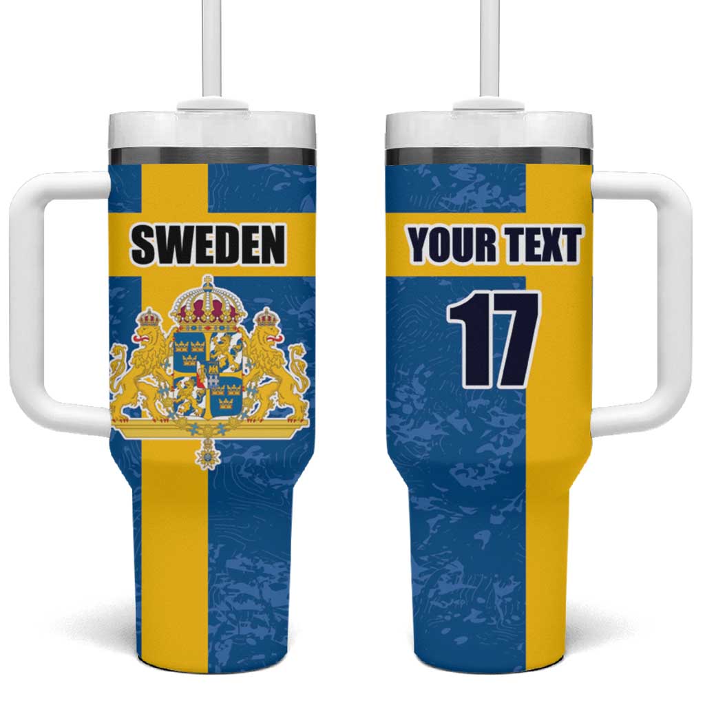 Custom Sweden Flag and Coat of arms Tumbler With Handle Three Crowns of Sweden