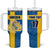 Custom Sweden Flag and Coat of arms Tumbler With Handle Three Crowns of Sweden